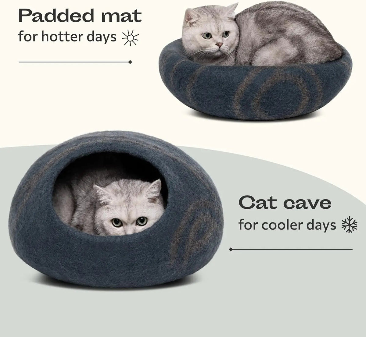 Handmade Merino Wool Felt Cat Cave Bed