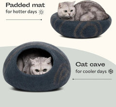 Handmade Merino Wool Felt Cat Cave Bed