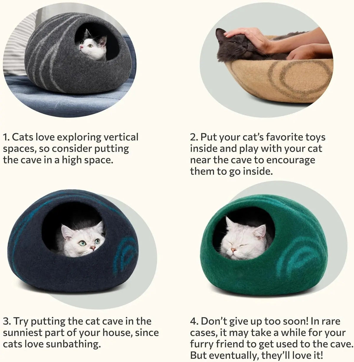 Handmade Merino Wool Felt Cat Cave Bed