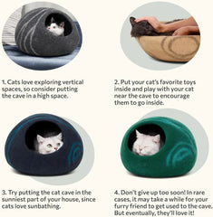 Handmade Merino Wool Felt Cat Cave Bed