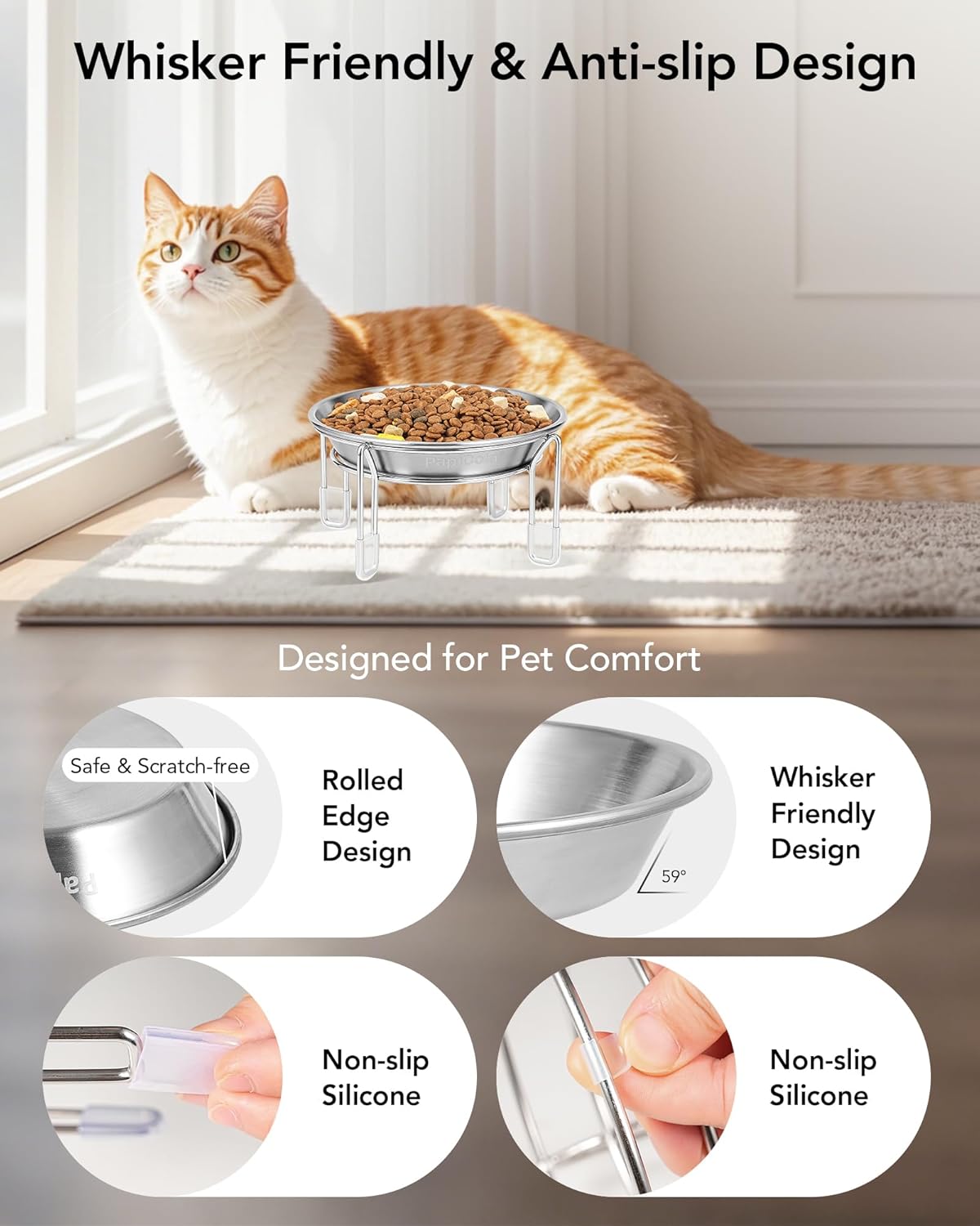 Elevated Stainless Steel Cat Bowls, 2 or 3 Pack
