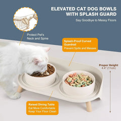 Elevated Ceramic Pet Bowls with Splash Guard and Stand