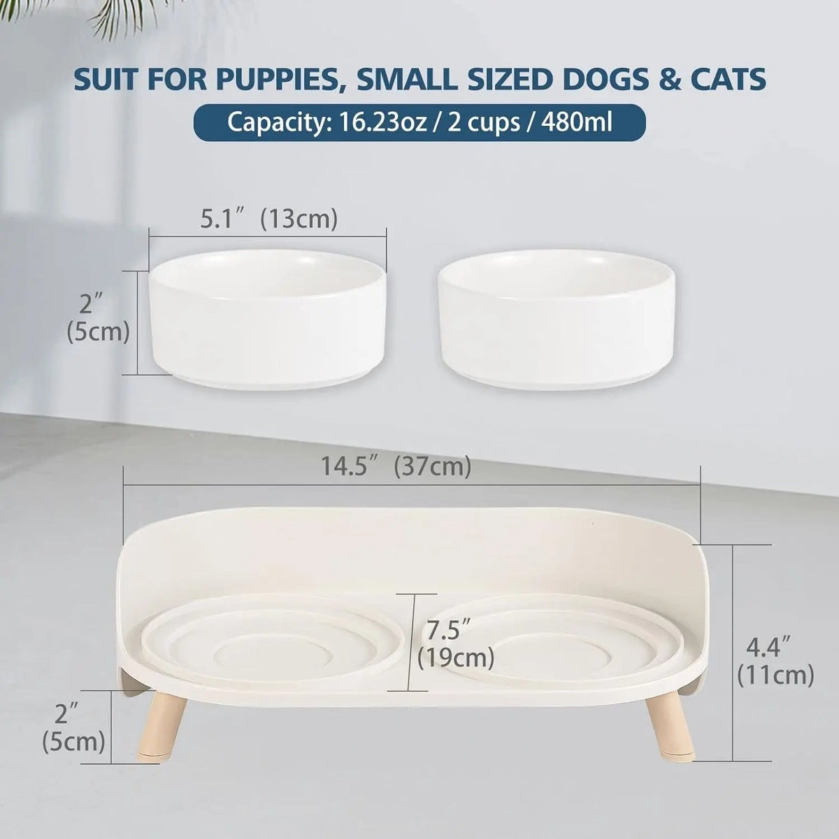 Elevated Ceramic Pet Bowls with Splash Guard and Stand