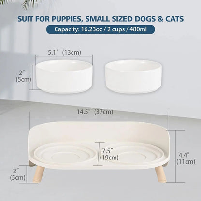 Elevated Ceramic Pet Bowls with Splash Guard and Stand
