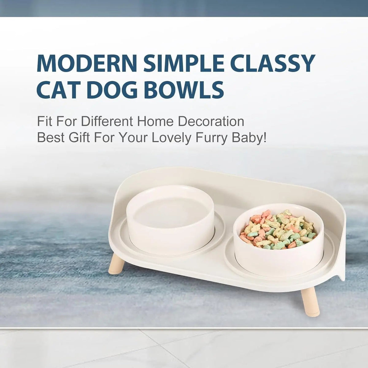 Elevated Ceramic Pet Bowls with Splash Guard and Stand