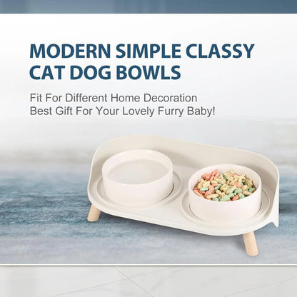 Elevated Ceramic Pet Bowls with Splash Guard and Stand