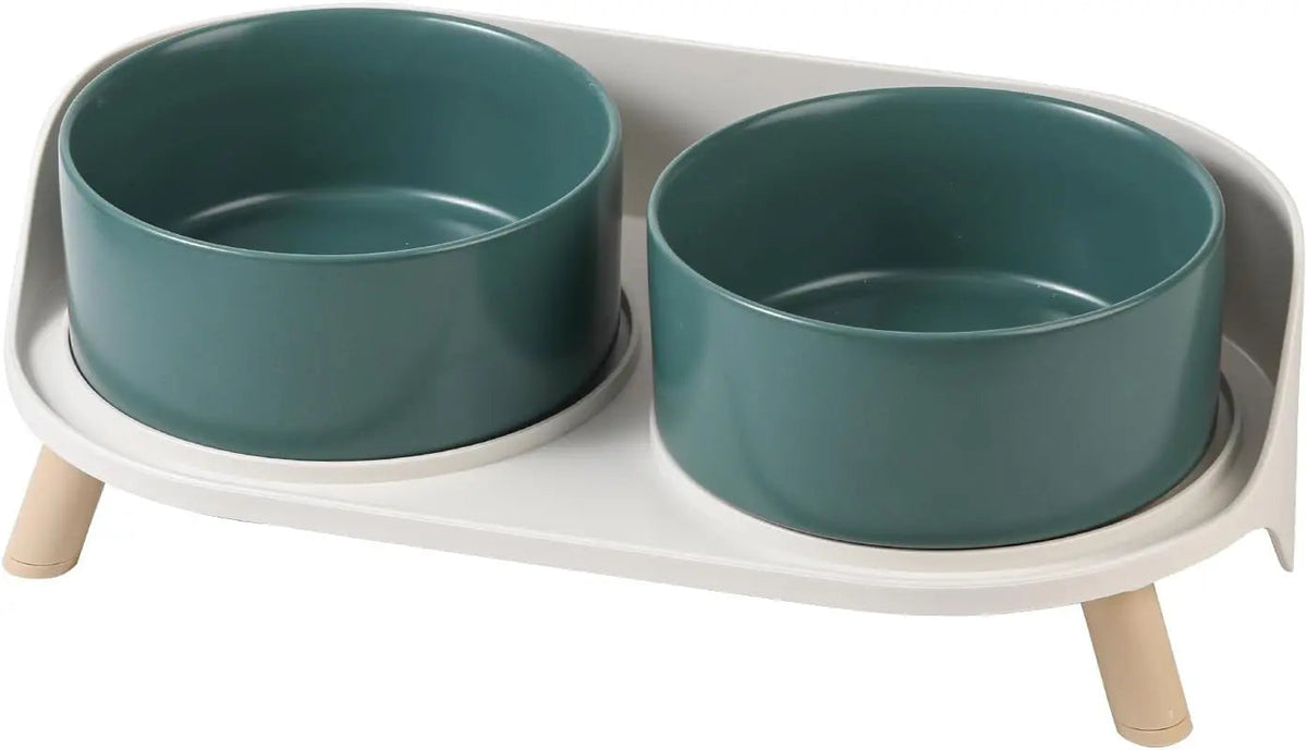 Elevated Ceramic Pet Bowls with Splash Guard and Stand