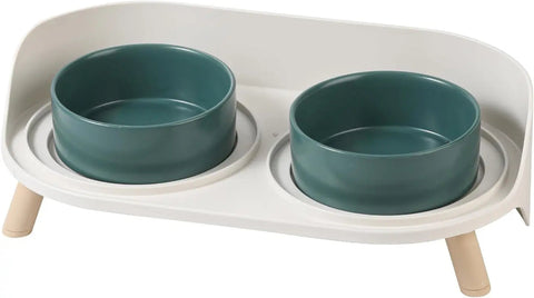 Elevated Ceramic Pet Bowls with Splash Guard and Stand
