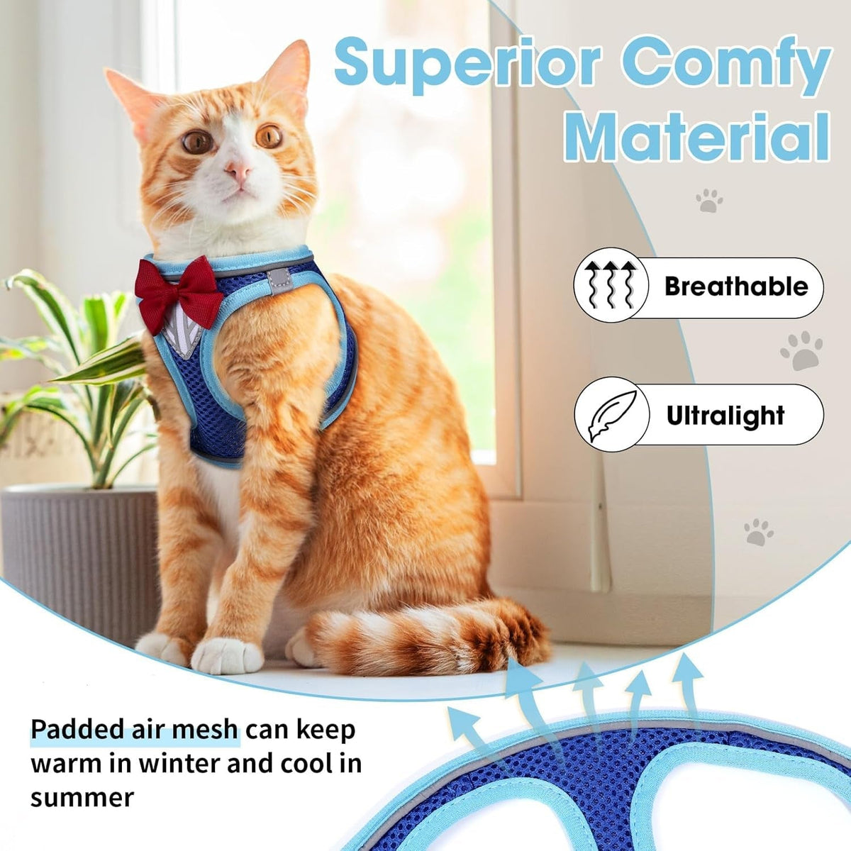 Reflective Escape-Proof Cat Harness and Leash Set