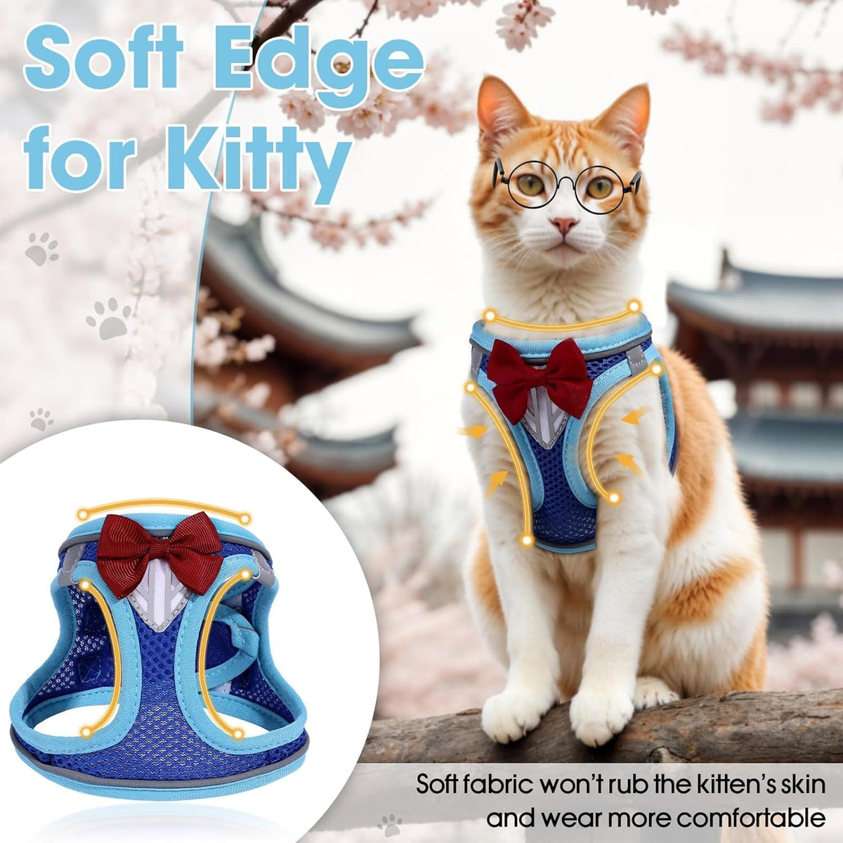 Reflective Escape-Proof Cat Harness and Leash Set
