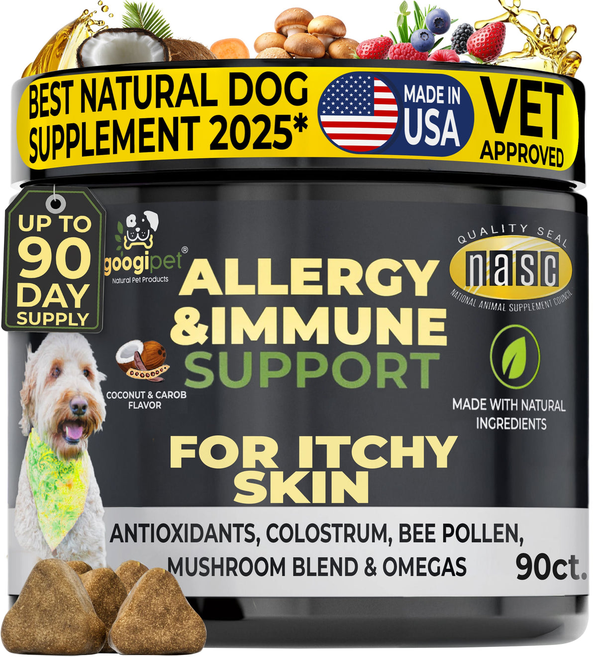 Omega-3 & Colostrum Chews for Dogs– Coconut & Carob Flavor