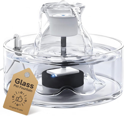 Glass Cat Water Fountain, 2.7 L Ultra-Quiet