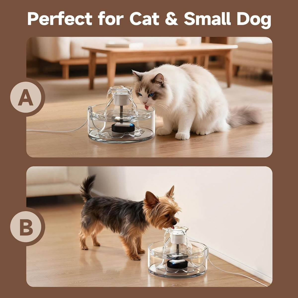 Glass Cat Water Fountain, 2.7 L Ultra-Quiet