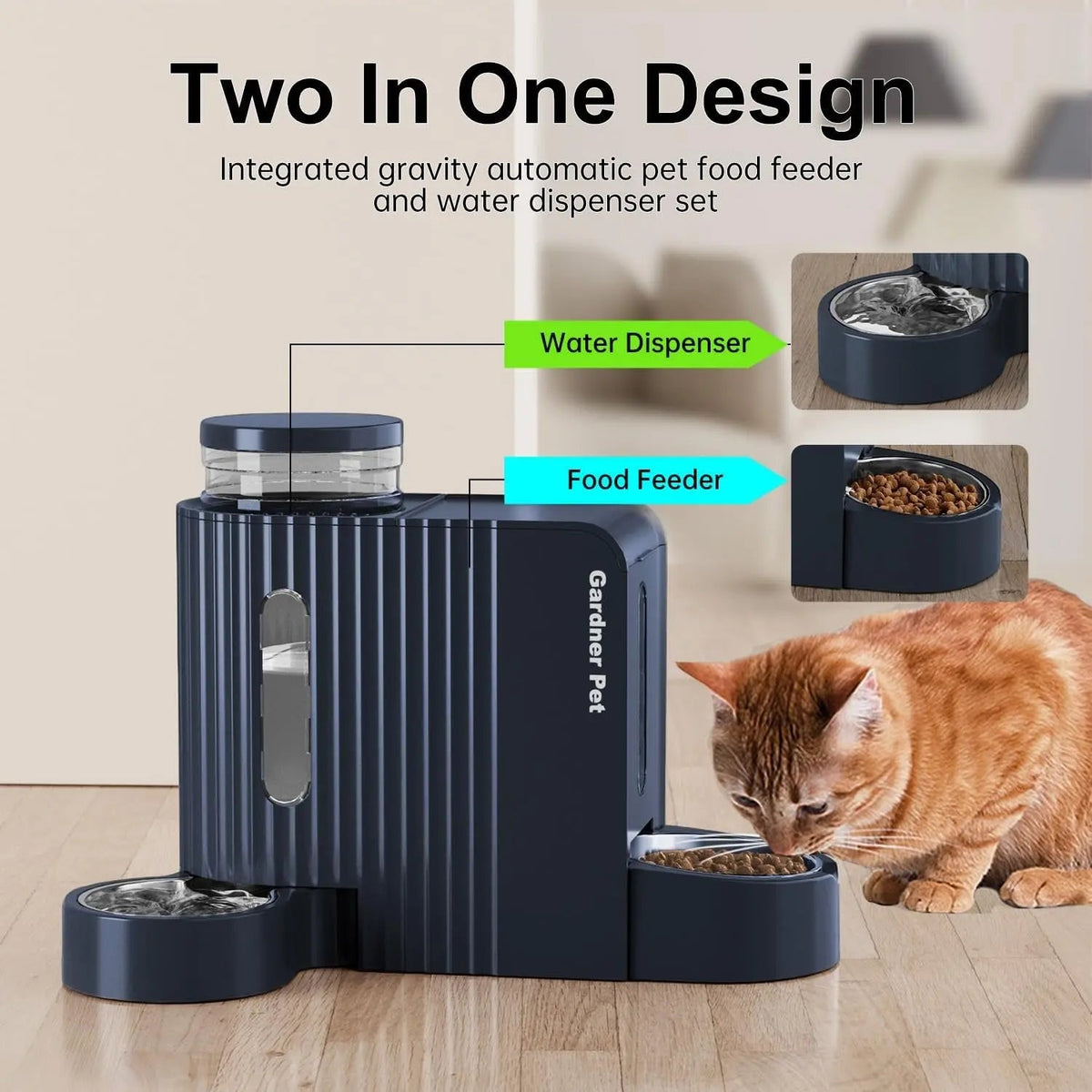 Gravity Pet Feeder and Water Dispenser Set, Steel Bowls