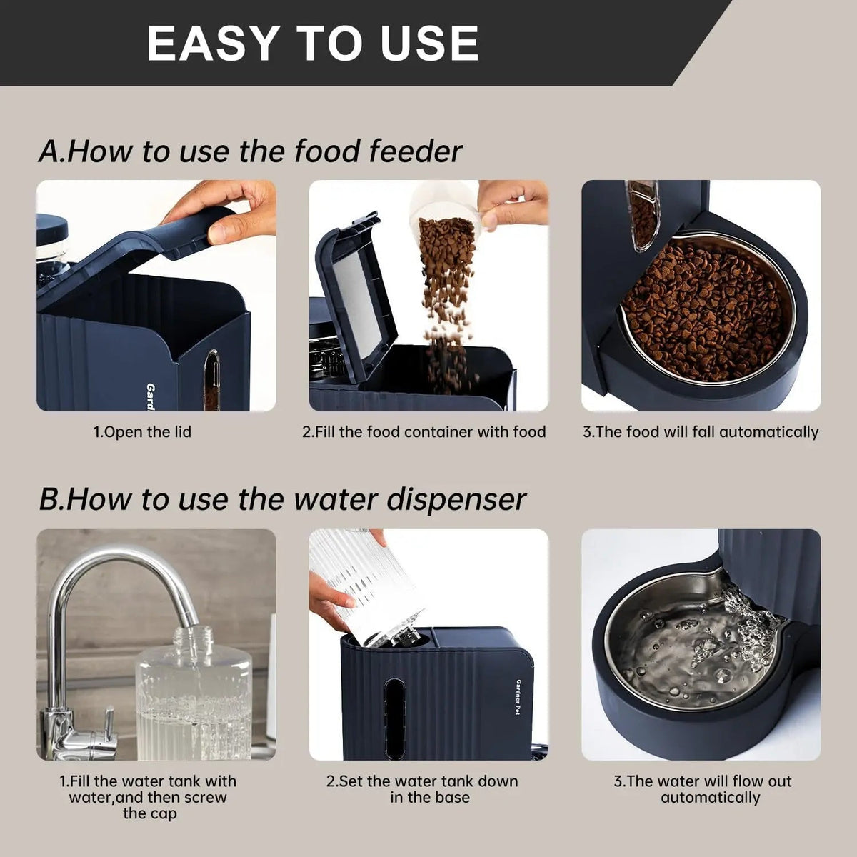 Gravity Pet Feeder and Water Dispenser Set, Steel Bowls
