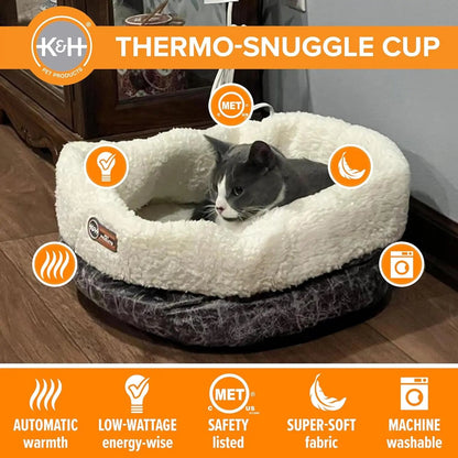 Cat in a K&H Thermo-Snuggle Cup with removable heater and washable bed