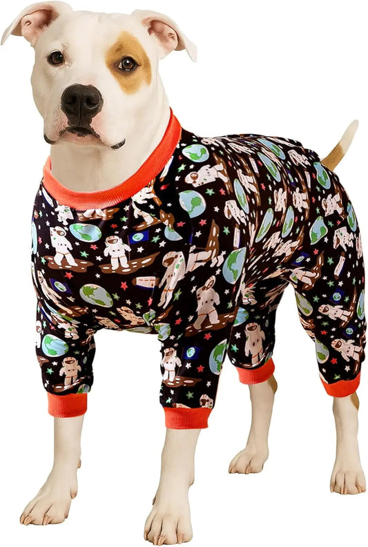 Large Dog Onesie Pajamas, Astronaut Print Recovery Shirt
