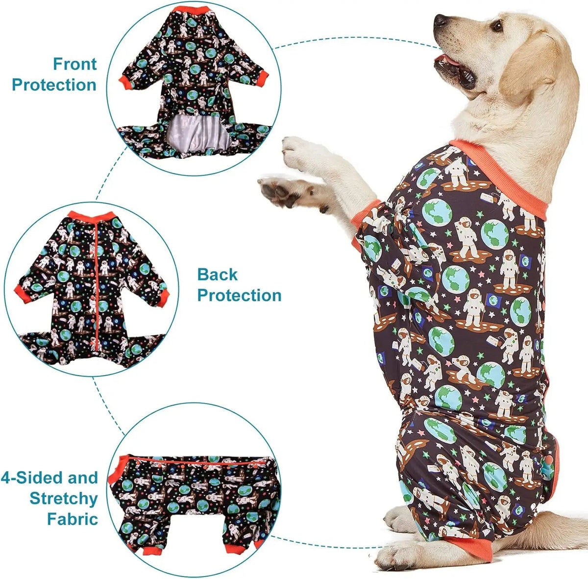 Large Dog Onesie Pajamas, Astronaut Print Recovery Shirt