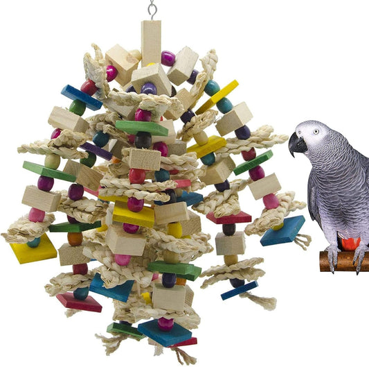 Large Hanging Wooden Block Parrot Chew Toy