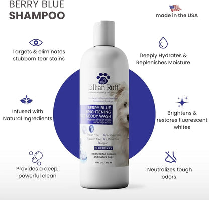 Lillian Ruff Berry Blue Brightening Dog Shampoo and Conditioner Set