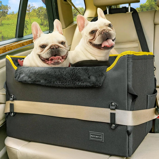 Luxury Dog Booster Car Seat Waterproof PU Leather Safe Buckles Dual Leash
