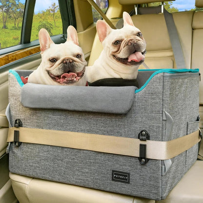 Luxury Dog Booster Car Seat Waterproof PU Leather Safe Buckles Dual Leash