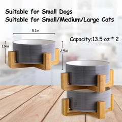 Elevated Ceramic Pet Bowls with Wood Stand, Set of 2