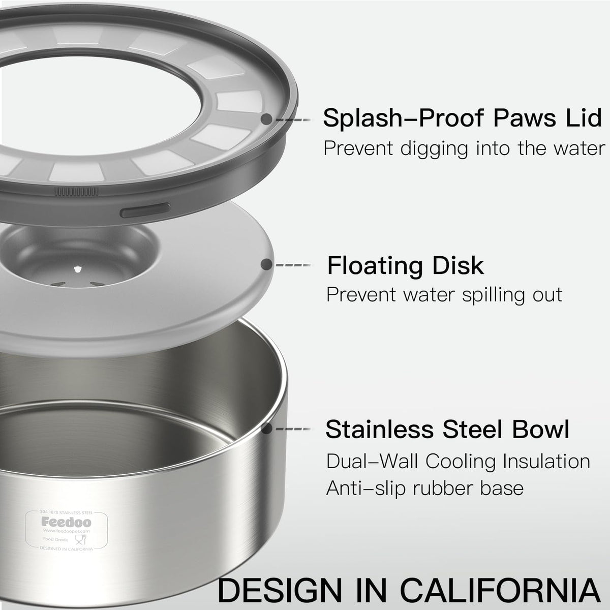 No-Spill Stainless Steel Dog Water Bowl, 1 Gallon