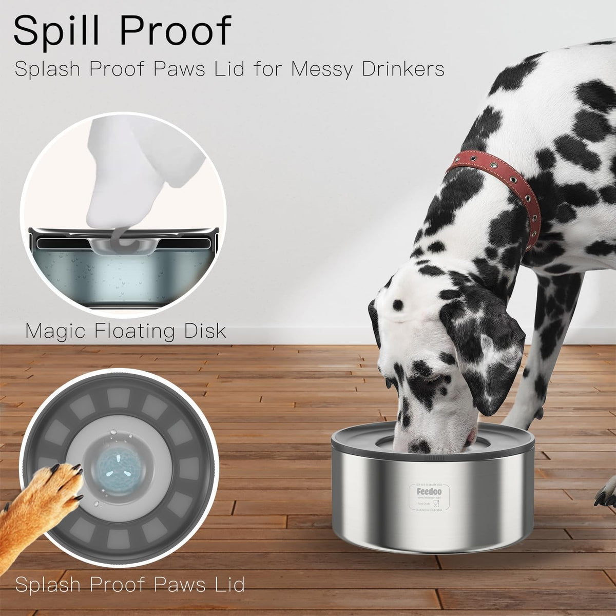 No-Spill Stainless Steel Dog Water Bowl, 1 Gallon