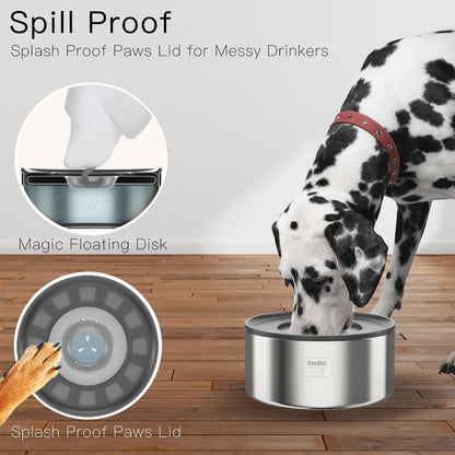 No-Spill Stainless Steel Dog Water Bowl, 1 Gallon