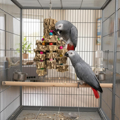 Natural Wood Parrot Chew Toy for Large Birds