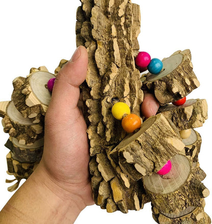 Natural Wood Parrot Chew Toy for Large Birds