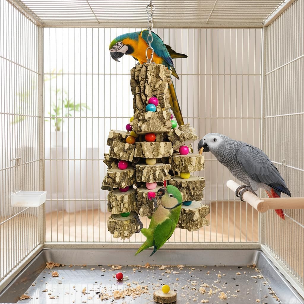 Natural Wood Parrot Chew Toy for Large Birds