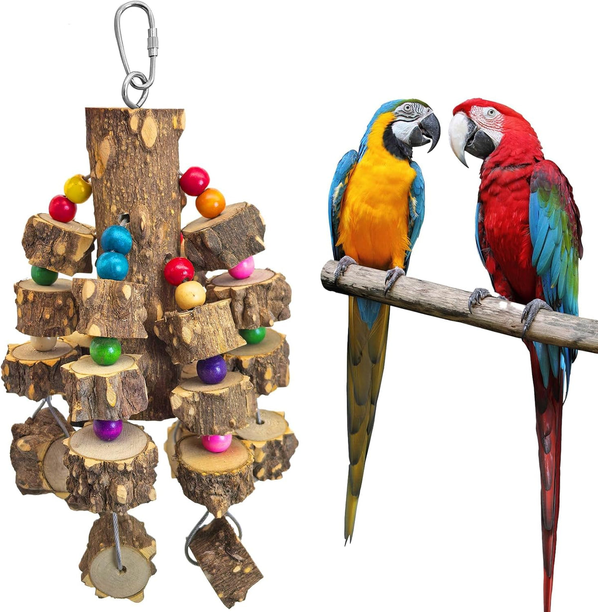 Natural Wood Parrot Chew Toy for Large Birds