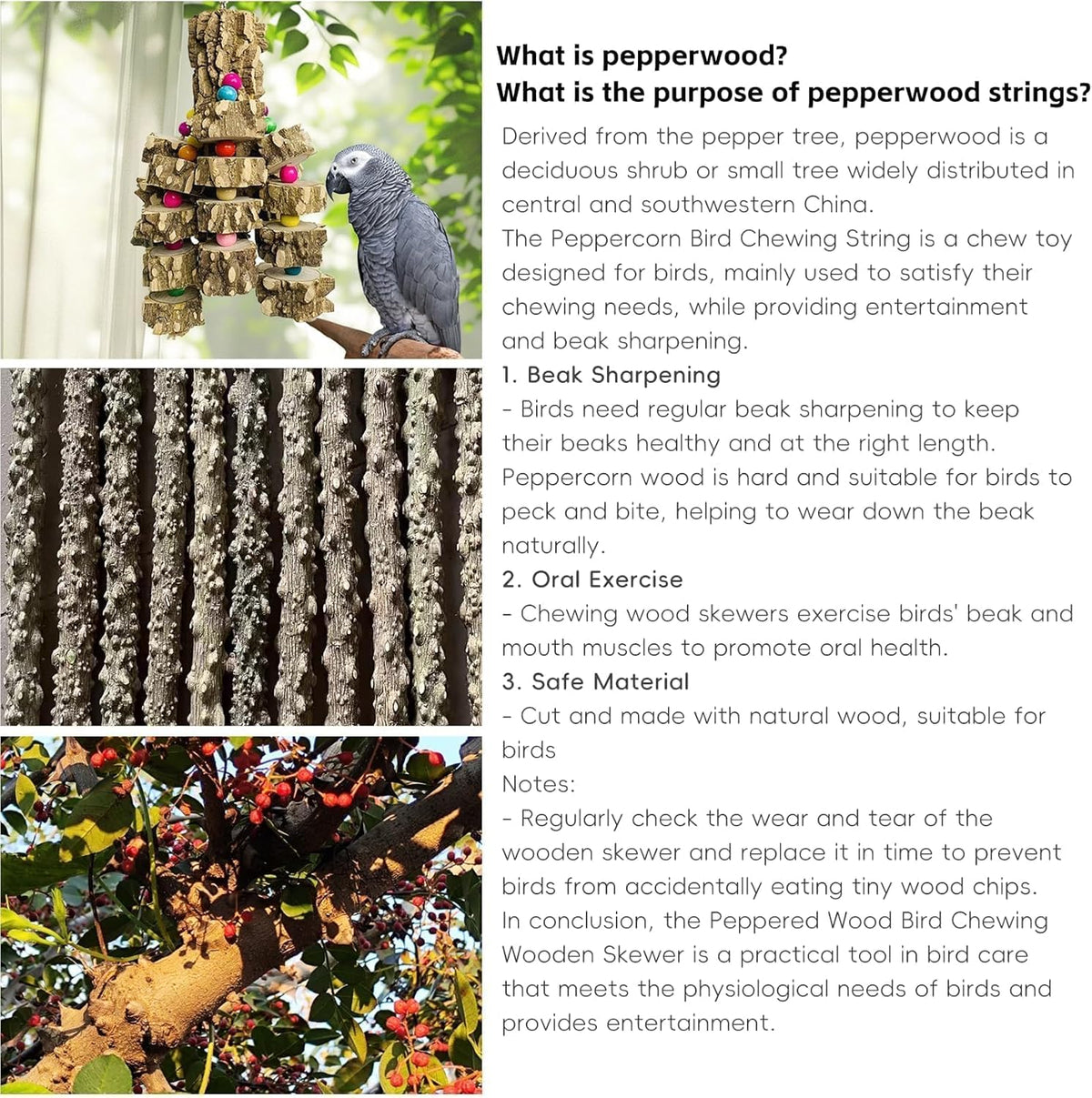 Natural Wood Parrot Chew Toy for Large Birds