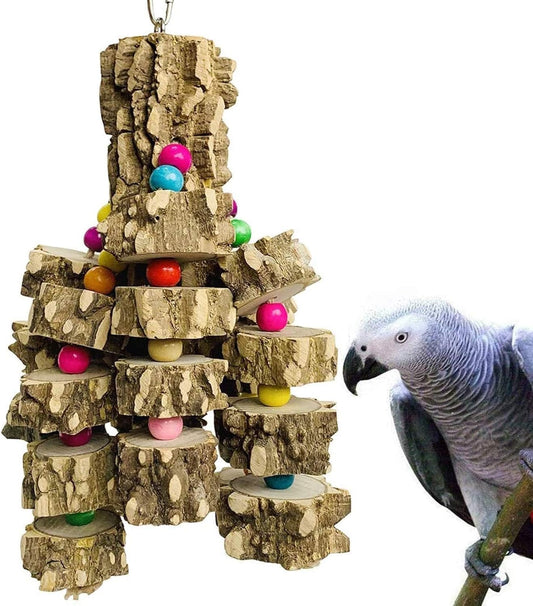Natural Wood Parrot Chew Toy for Large Birds