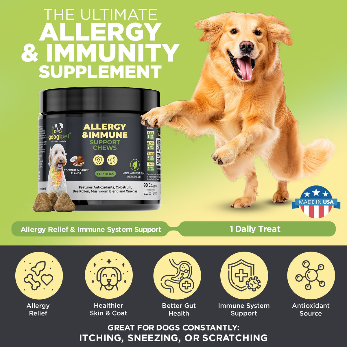 Omega-3 & Colostrum Chews for Dogs– Coconut & Carob Flavor