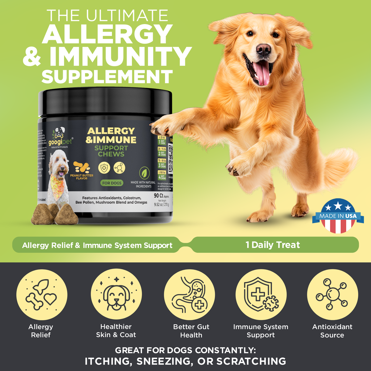 Omega-3 & Colostrum Chews for Dogs– Peanut Butter Flavor