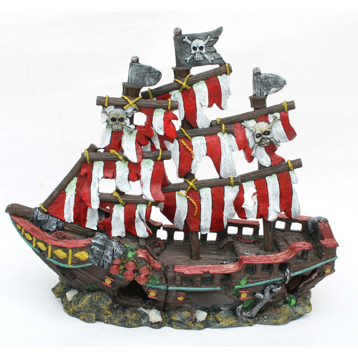 Striped Pirate Ship Aquarium Ornament
