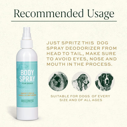 Pet Deodorizing Spray Dog Cat Cologne Sweet Pea Vanilla Odor Control 8oz