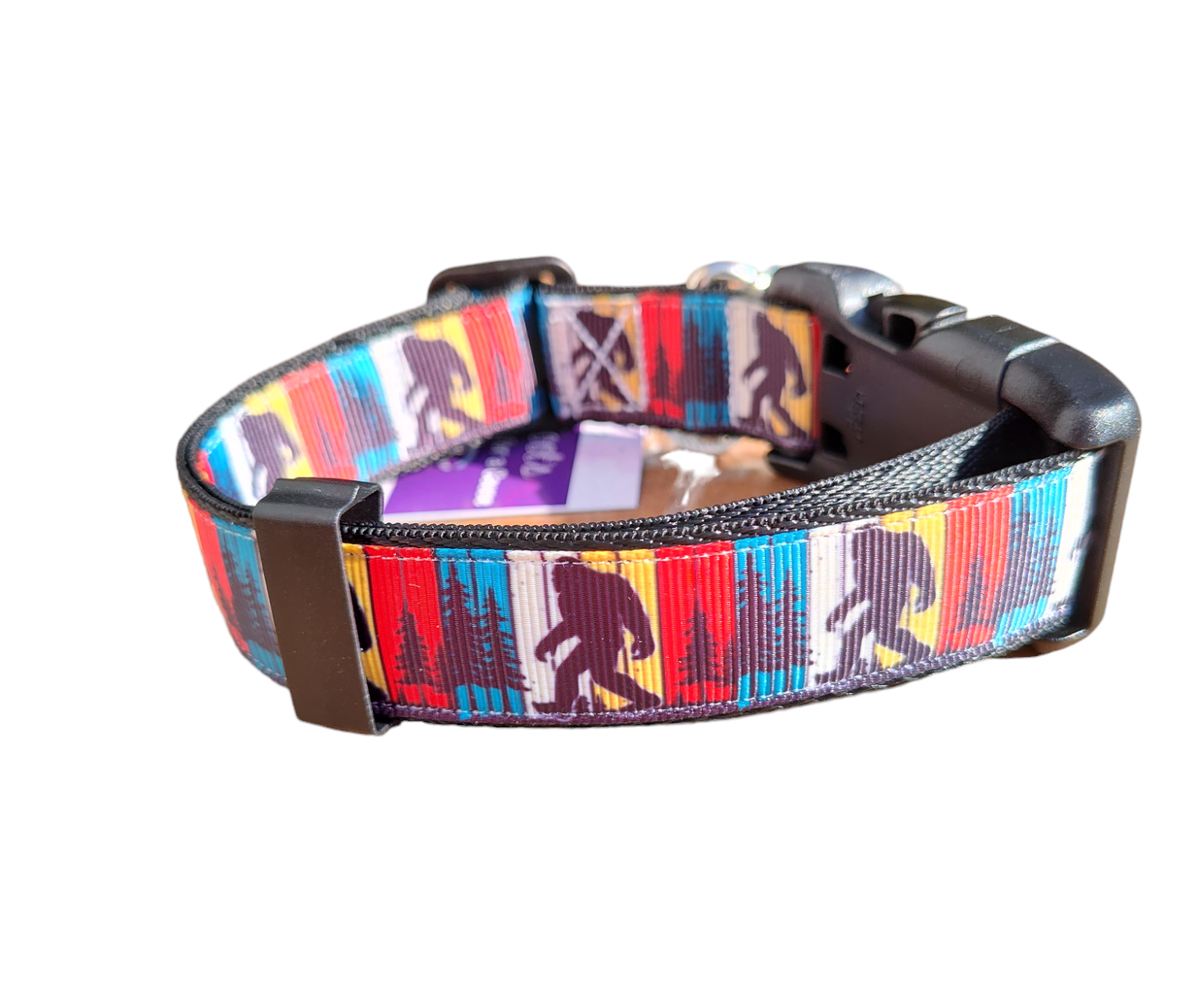 Bigfoot Sasquatch Black Nylon Dog Collar MD, LG, XL, Leash
