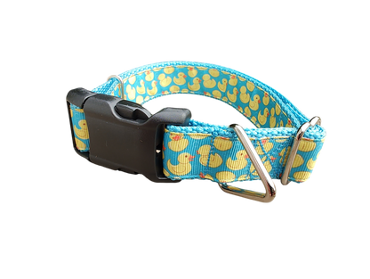 Teal Rubber Duckies Nylon Dog Collar
