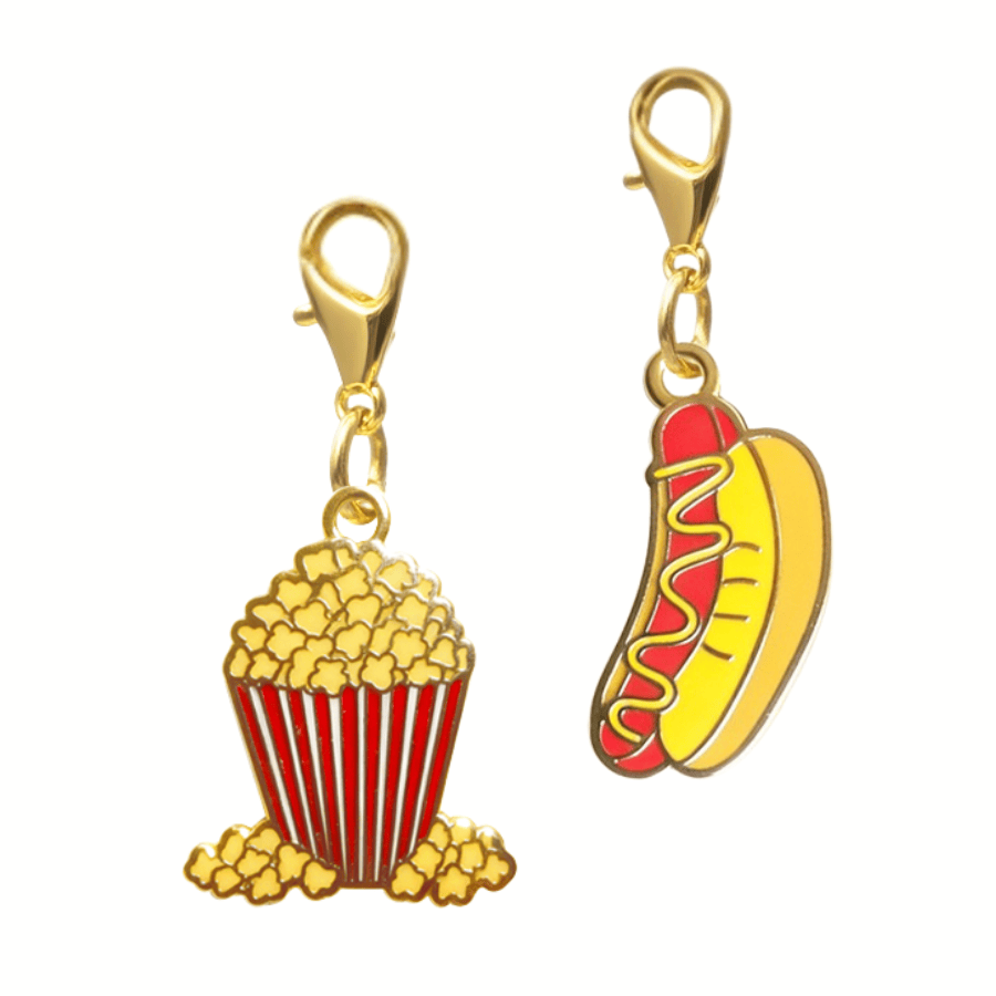 Hotdog & Popcorn Dog Collar Charm Set — 2 Charms