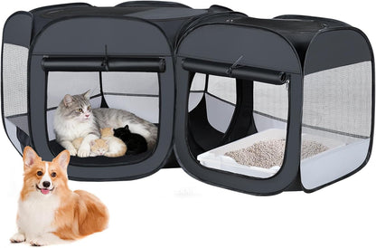 Portable Cat & Dog Playpen 2-in-1 Foldable Indoor Pet Tent Large Collapsible