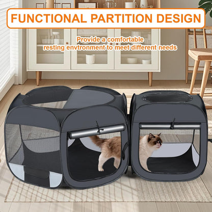 Portable Cat & Dog Playpen 2-in-1 Foldable Indoor Pet Tent Large Collapsible