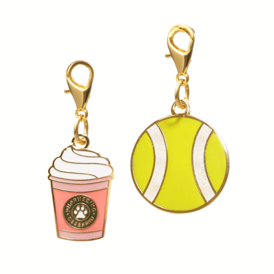 Puppuccino & Tennis Ball Dog Collar Charm Set — 2 Charms