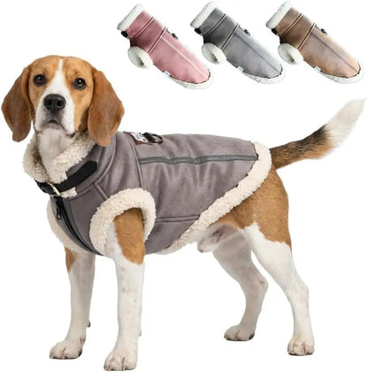 Retro Aviator Dog Jacket Faux Leather Sherpa Coat XS-3XL Winter