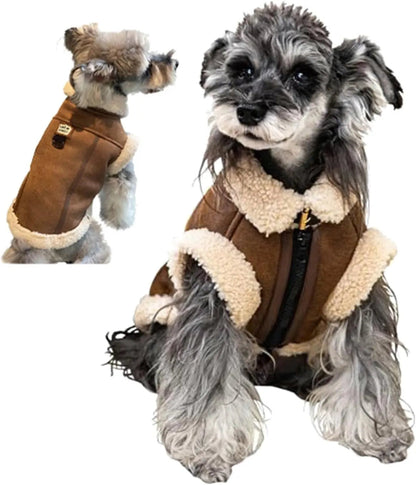 Retro Aviator Dog Jacket Faux Leather Sherpa Coat XS-3XL Winter