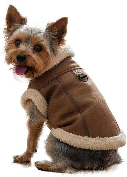 Retro Aviator Dog Jacket Faux Leather Sherpa Coat XS-3XL Winter