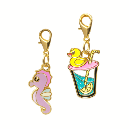 Summer Drink & Seahorse Dog Collar Charm Set — 2 Charms